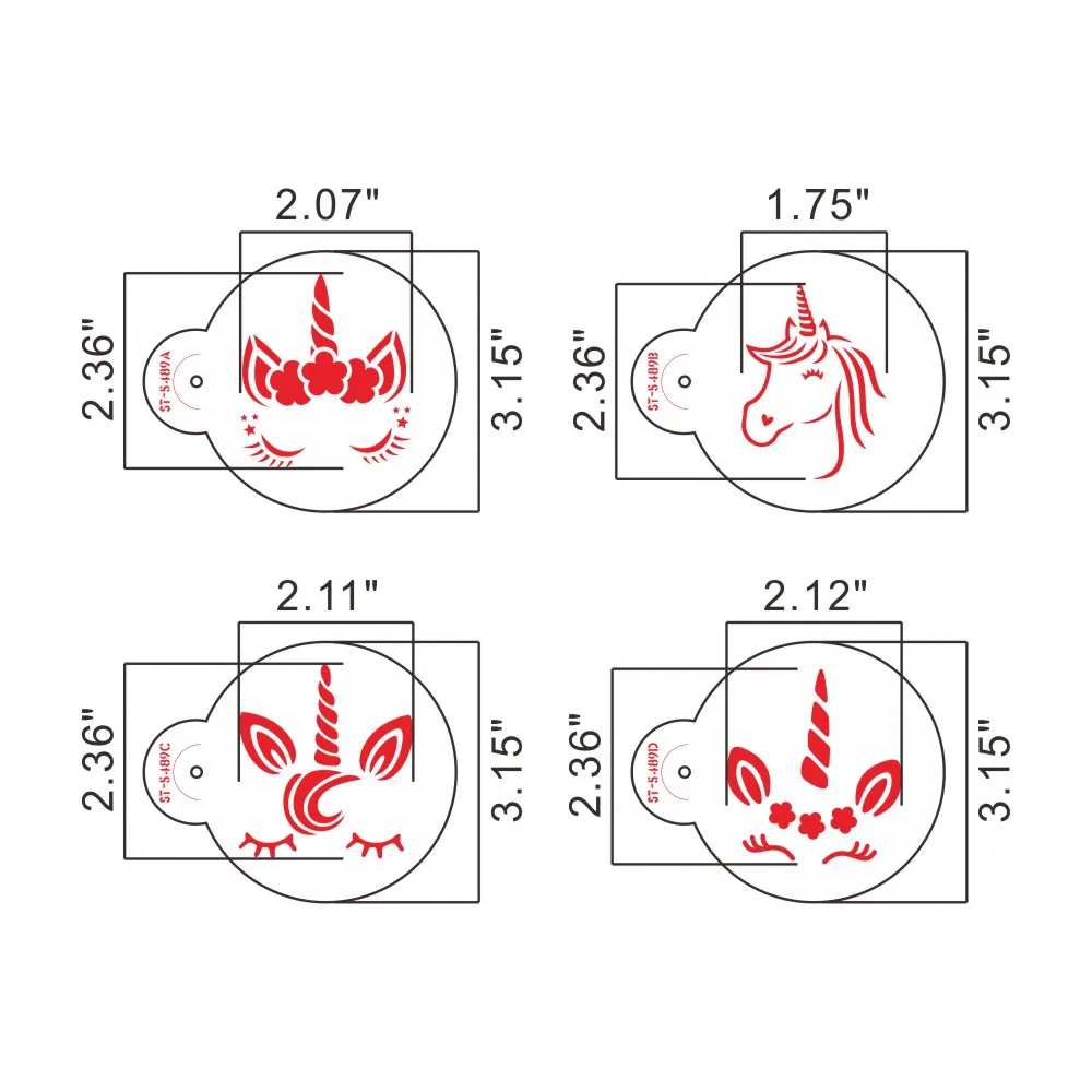 4pcs/set Unicorn Cookies Stencil Coffee Stencils Template Hffbcadadeafff