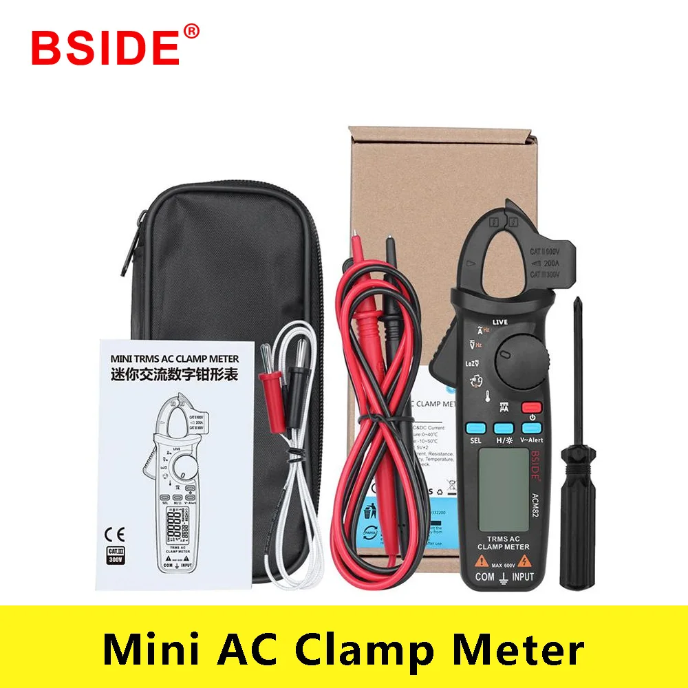 BSIDE ACM82 Mini Digital AC Clamp Meter True RMS Auto Range 0.001A Current Clamp Multimeter Hz Temp Ohm uF V-alert Live Check
BSIDE ACM82 Mini Digital AC Clamp Meter True RMS Auto Range 0.001A Current Clamp Multimeter Hz Temp Ohm uF V-alert Live Check