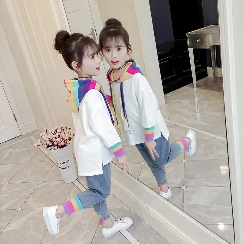 Kids Girl Spring Autumn Rainbow Striped Clothing Set Hoodie Sweatshirt + Jeans Pants 2 Pcs Teenage School Long Sleeves Tracksuit
Kids Girl Spring Autumn Rainbow Striped Clothing Set Hoodie Sweatshirt + Jeans Pants 2 Pcs Teenage School Long Sleeves Tracksuit