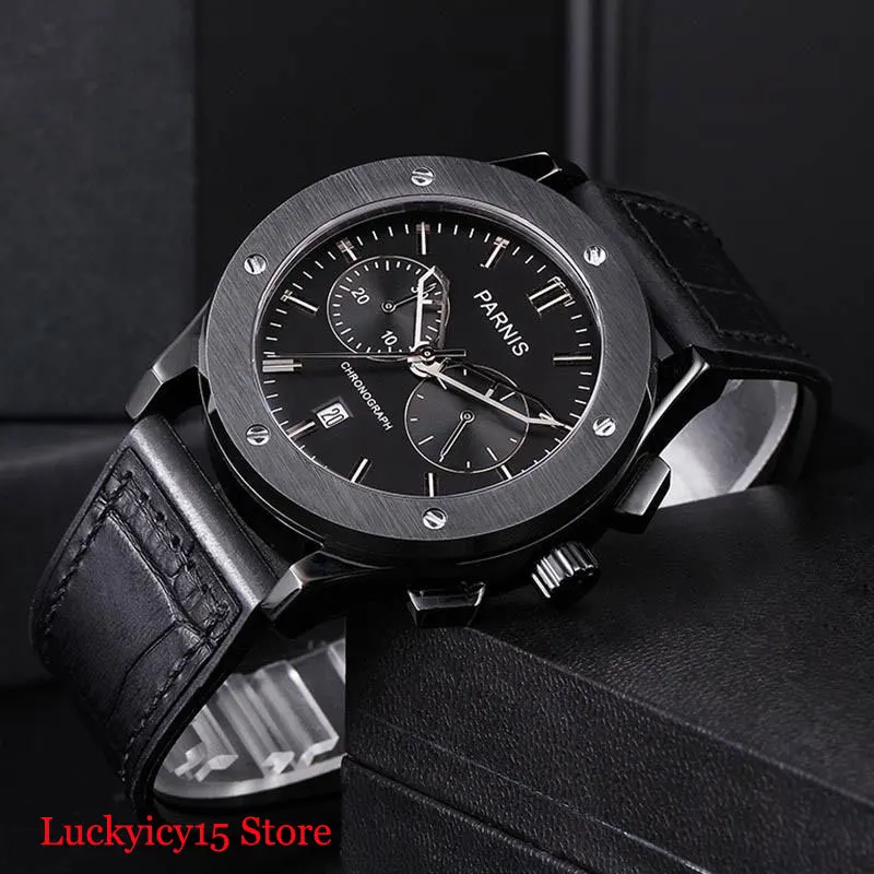 PARNIS Quartz Men Watch Chronograph Function 44mm PVD Case Sapphire Glass Leather Strap
PARNIS Quartz Men Watch Chronograph Function 44mm PVD Case Sapphire Glass Leather Strap
