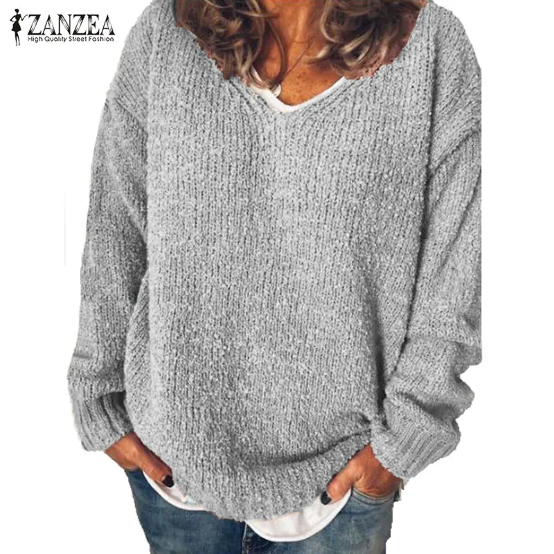 2019 ZANZEA Autumn Fashion Sweater Women Casual V Neck Long Sleeve Knitted Pullover Solid Loose Jumpers Sweaters Tops Female 5XL 
2019 ZANZEA Autumn Fashion Sweater Women Casual V Neck Long Sleeve Knitted Pullover Solid Loose Jumpers Sweaters Tops Female 5XL