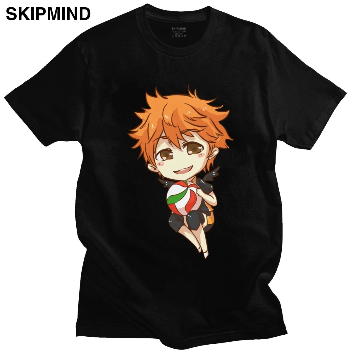 Kawaii Haikyuu T-shirt Men Round Neck Short Sleeved Hinata Chibi Anime Graphic Tee Soft Cotton Japan Manga T Shirt Fans Merch | Мужская