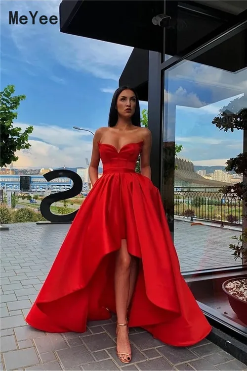 Red Hi-Lo Prom Dresses 2020 Strapless Open Back High Low Stain Formal Evening Party Gowns vestido de noche Custom
Red Hi-Lo Prom Dresses 2020 Strapless Open Back High Low Stain Formal Evening Party Gowns vestido de noche Custom