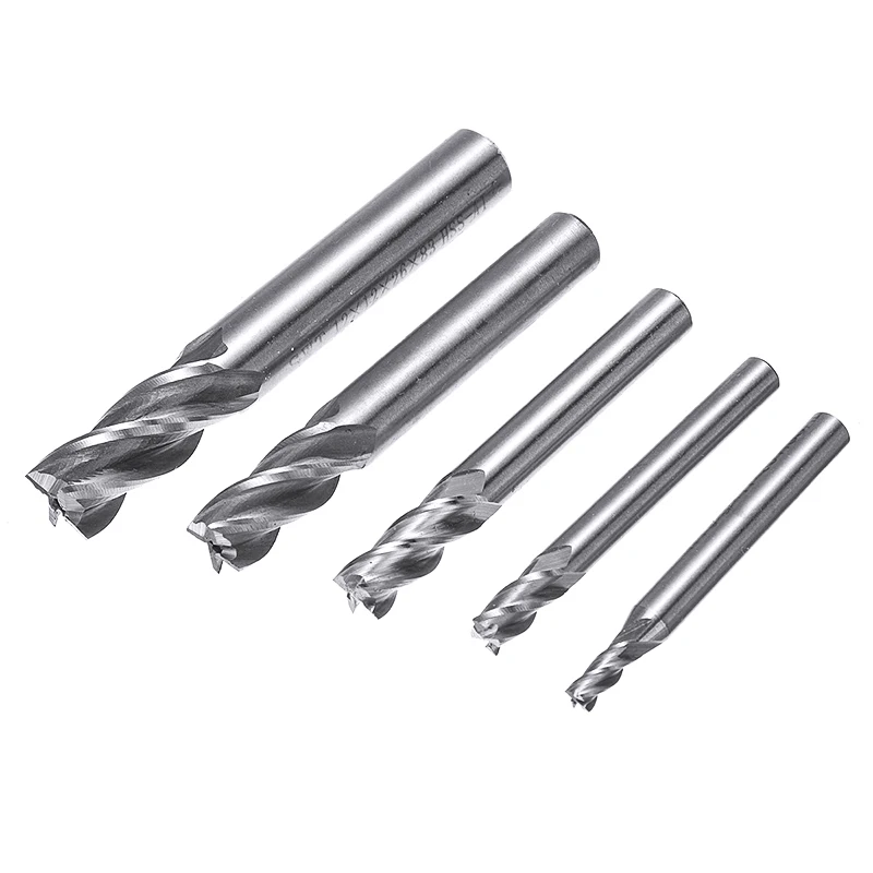 5Pcs HSS Straight Shank 4 Flute End Mill Cutting Cutter Drill Router Bit CNC Tool 4/6/8/10/12mm For Woodworking Metal Aluminum |