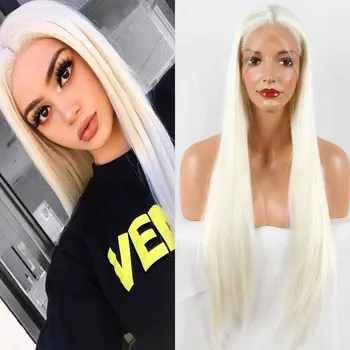 Bombshell Natural White Straight Synthetic 13*3 Lace Front Wig Glueless Soft Heat Resistant Fiber Hair Middle Parting For Women 
Bombshell Natural White Straight Synthetic 13*3 Lace Front Wig Glueless Soft Heat Resistant Fiber Hair Middle Parting For Women