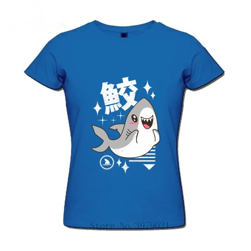 Женские футболки Kawaii Shark милая японская одежда с животными из чистого хлопка