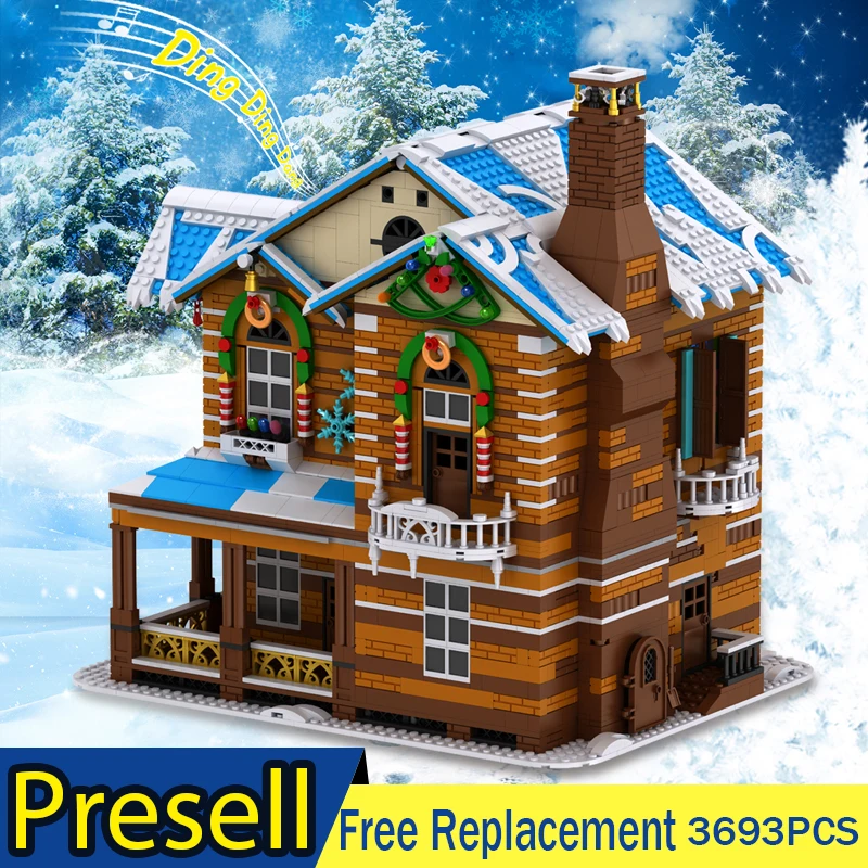 

Christmas Building Blocks Series Village House Music Light Spray Assembly Model Mould Compatible With Creator Expert Toys Gift