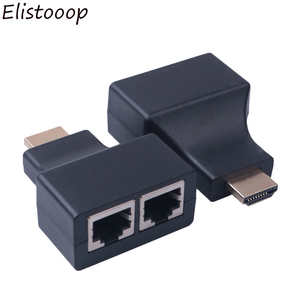 

Elistooop 2pcs 1080P HDMI Splitter Cable 30M HDMI to Dual RJ45 Adapter Converters For HDMI Adapters By CAT5/6