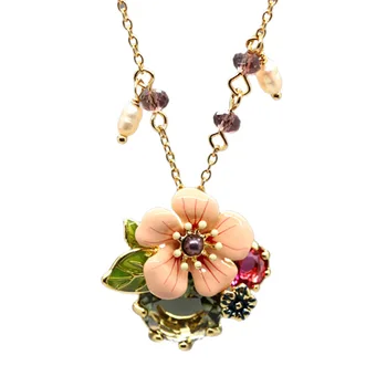 Fashion Student Pink Flower Necklace Enamel Colored Glaze Flower Green Leaf Pearl Crystal Necklace
Fashion Student Pink Flower Necklace Enamel Colored Glaze Flower Green Leaf Pearl Crystal Necklace