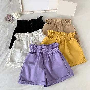 

Summer Casual Pocket Button Curl Shorts 2020 New Women's Korean Wild Elasticated Shorts Loose Wide-Leg High Waist Shorts Women