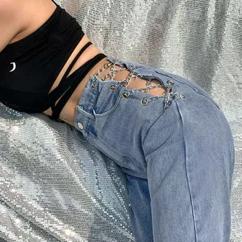 WOMENGAGA 2020 New Straight Jeans Casual European Style Vintage High Waist Hollow Out Chain Personality Sexy Trousers A447 
WOMENGAGA 2020 New Straight Jeans Casual European Style Vintage High Waist Hollow Out Chain Personality Sexy Trousers A447