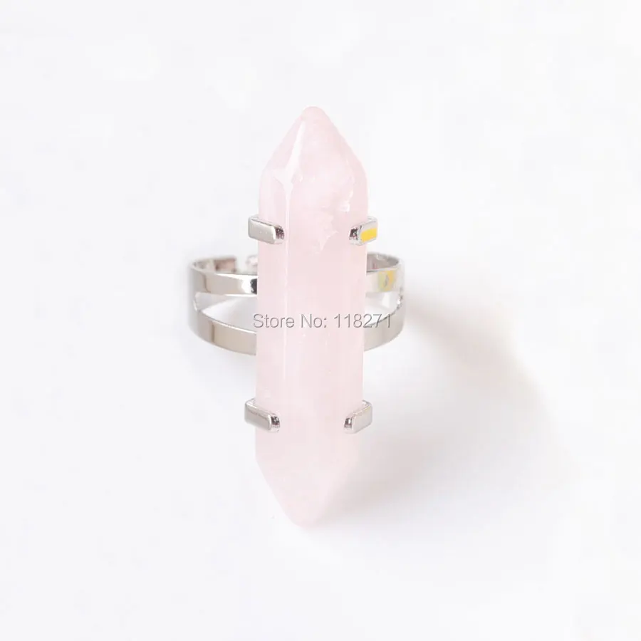 WOJIAER 5 шт. натуральный розовый Quartzs драгоценного камня шестиугольник столб кольцо
