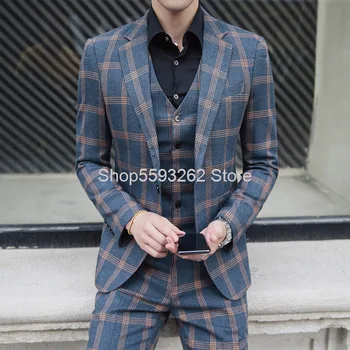 2020 Men Leisure Grid Small Suit Slim Fit Dress Three-piece Set Male 
2020 Men Leisure Grid Small Suit Slim Fit Dress Three-piece Set Male