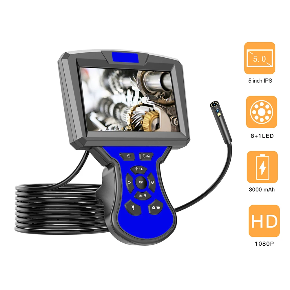 Endoscope Camera 1080P HD 5 inch IPS Screen Industrial Borescope Single /Dual Lens Inspection Snake Handheld Surveillance | Безопасность