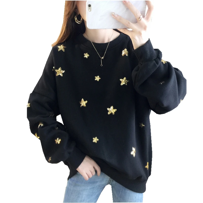 New Autumn winter Women Sequins star pattern O-Neck Full-Sleeve casual loose Plus Size pullover sweatshirt tops
New Autumn winter Women Sequins star pattern O-Neck Full-Sleeve casual loose Plus Size pullover sweatshirt tops
