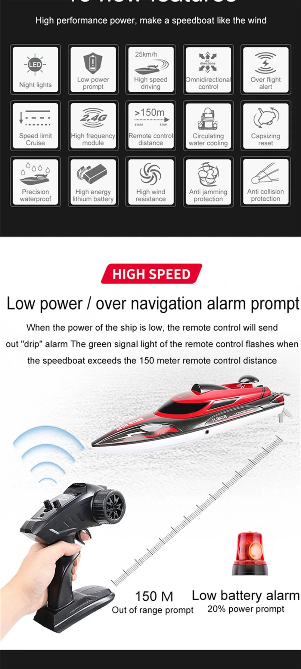 2021New 808 Rc Boat 2.4G Remote Control speedboat Rechargeable Waterproof Cover Design Anti-collision Protection wltoys rc boat