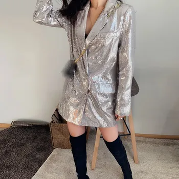 New Casual Silver Sequined Blazer Long Solid Double Breasted Party Jacket Outwear Button Notched Long Sleeve Loose Blazer
New Casual Silver Sequined Blazer Long Solid Double Breasted Party Jacket Outwear Button Notched Long Sleeve Loose Blazer