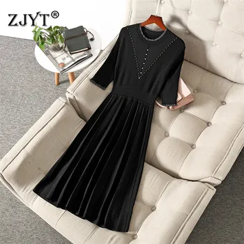 High Quality Runway Fashion Autumn Winter Clothes Elegant Beading Solid Aline Knitted Sweater Dress Women Vestidos
High Quality Runway Fashion Autumn Winter Clothes Elegant Beading Solid Aline Knitted Sweater Dress Women Vestidos
