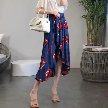 Floral Print Summer Women Midi Skirt Slim Waist lace-up Asymmetry Ruffles Lady Holiday Long skirts Female Clothing
Floral Print Summer Women Midi Skirt Slim Waist lace-up Asymmetry Ruffles Lady Holiday Long skirts Female Clothing