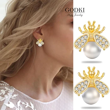 GODKI Real 925 Sterling Silver Earrings Handmade Designer Lovely Bee With Simulated Pearls Stud Earrings for Women Wedding Party
GODKI Real 925 Sterling Silver Earrings Handmade Designer Lovely Bee With Simulated Pearls Stud Earrings for Women Wedding Party