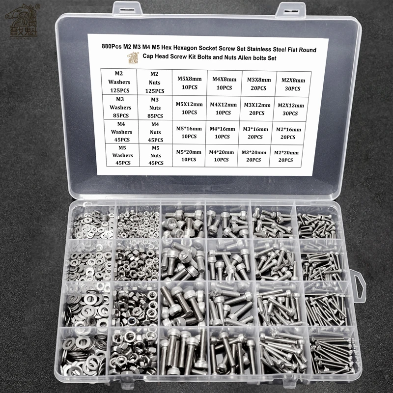 860Pcs M2 M3 M4 M5 Hex Hexagon Socket Screw Set Stainless Steel Flat Round Cap Head Screw Kit Bolts and Nuts Allen bolts Set
860Pcs M2 M3 M4 M5 Hex Hexagon Socket Screw Set Stainless Steel Flat Round Cap Head Screw Kit Bolts and Nuts Allen bolts Set