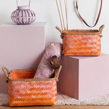 Handmade stylish personality pink orange bamboo square storage basket with handle
Handmade stylish personality pink orange bamboo square storage basket with handle