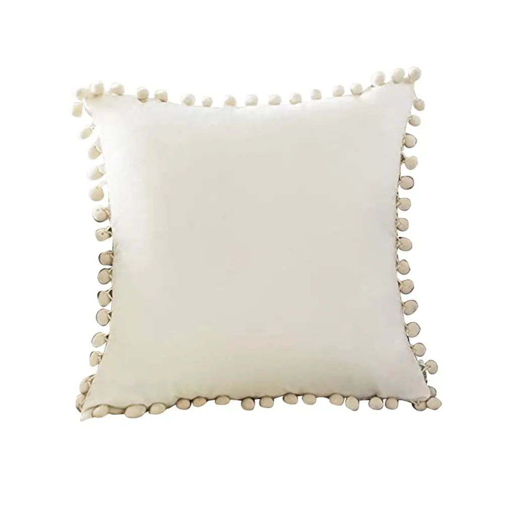 Top Decorative Throw Pillow Covers with Pom-poms Soft Particles Velvet Solid Cushion for Couch Bedroom Car 2 packs | Дом и сад