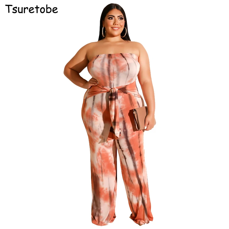 Tsuretobe Plus Size Sexy Bandage Tie Dye Print Jumpsuit Wide Leg Women Off Shoulder Rompers Backless Overalls Sleeveless Outfits
Tsuretobe Plus Size Sexy Bandage Tie Dye Print Jumpsuit Wide Leg Women Off Shoulder Rompers Backless Overalls Sleeveless Outfits
