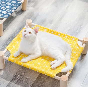 Pet Camp Bed Solid Wood Canvas Moisture-Proof Four-Foot Dog Cat Nest Hammock Removable and Washable Sleeping Mat