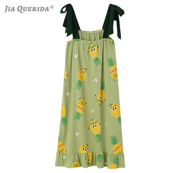 Lady's Nightdress Sleepwear Pajamas Green Pineapple Printing 100% Cotton Camisole Loose Weight Knee-length Sleep Dress Homewear
Lady's Nightdress Sleepwear Pajamas Green Pineapple Printing 100% Cotton Camisole Loose Weight Knee-length Sleep Dress Homewear