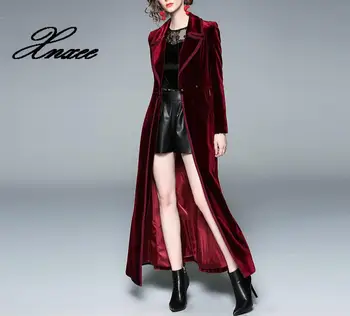 Spring Autumn Burgundy Velvet X-Long Overcoat Women's Notched Collar Outwear Vintage Ankle Length Thick Maxi Trench Coat
Spring Autumn Burgundy Velvet X-Long Overcoat Women's Notched Collar Outwear Vintage Ankle Length Thick Maxi Trench Coat
