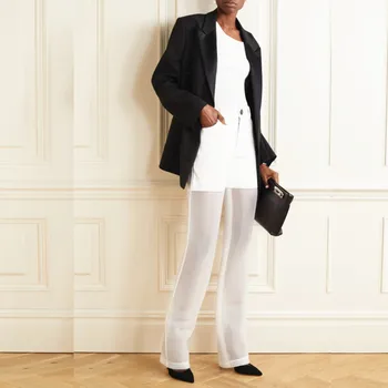 Women's Floor length trousers European high-quality slim pants Perspective of splicing of organza design straight pants F1358
Women's Floor length trousers European high-quality slim pants Perspective of splicing of organza design straight pants F1358