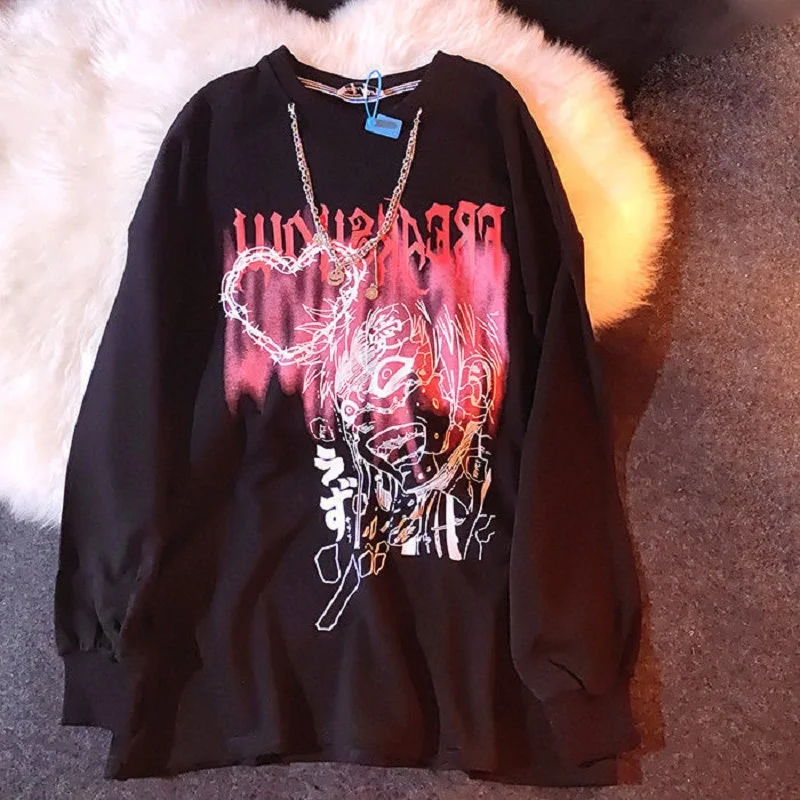 Heart Letter Print Pullover With Chain Women Vintage Oversized Crewneck Sweatshirt Long Sleeve Tops For Teens Graffiti Hoodie
Heart Letter Print Pullover With Chain Women Vintage Oversized Crewneck Sweatshirt Long Sleeve Tops For Teens Graffiti Hoodie