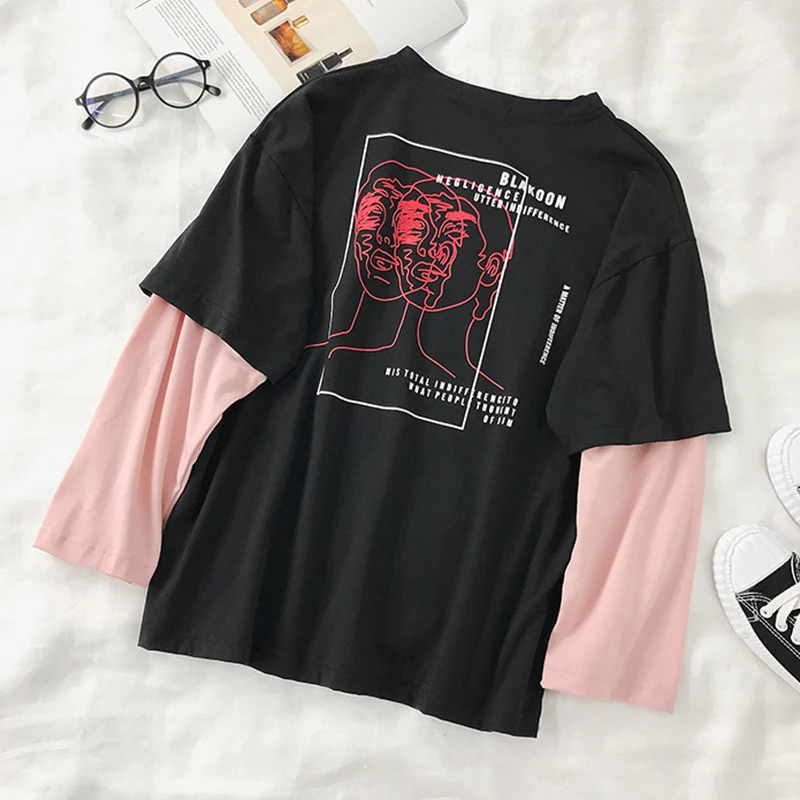 Patchwork Long Sleeve Print Women Cotton T-shirt O Neck Loose Casual Tops Autumn Streetwear
Patchwork Long Sleeve Print Women Cotton T-shirt O Neck Loose Casual Tops Autumn Streetwear