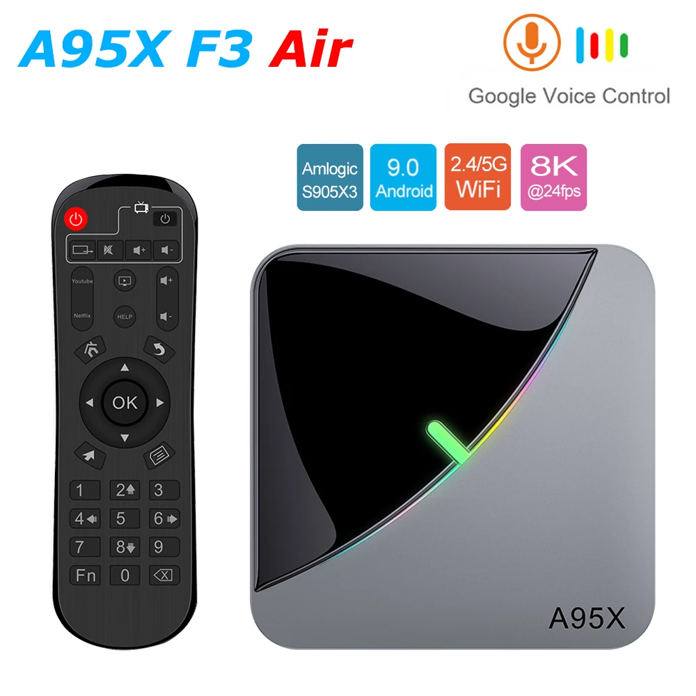 Приставка Смарт ТВ A95X F3 AIR 4 + 32/64 ГБ Android 9 0 Wi Fi Bluetooth|ТВ-приставки и медиаплееры| |