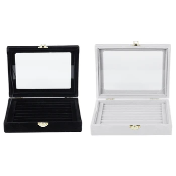 2 Pcs Velvet Glass Ring Earring Jewelry Display Organizer Box Tray Holder Storage Case, Black & Gray
2 Pcs Velvet Glass Ring Earring Jewelry Display Organizer Box Tray Holder Storage Case, Black & Gray