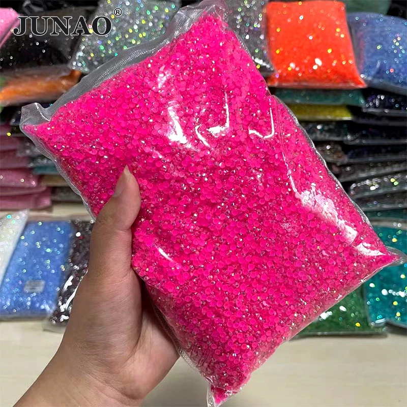 

JUNAO Wholesale 2mm 3mm 4mm 5mm 6mm Jelly Rose AB Resin Rhinestone Flatback DIY Stones in Bulk Non Hot Fix Nail Strass Crystal