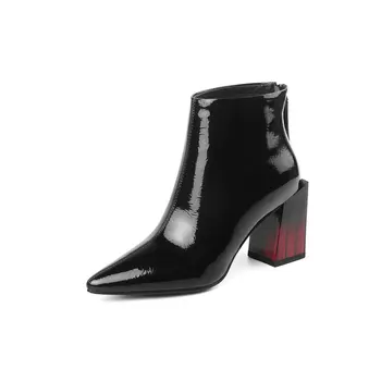 2020 Fashion Genuine Leather Zipper Women's Ankle Boots Pointed Toe Thick Heels Shoes Party Office Lady Shoes Woman Heels 
2020 Fashion Genuine Leather Zipper Women's Ankle Boots Pointed Toe Thick Heels Shoes Party Office Lady Shoes Woman Heels