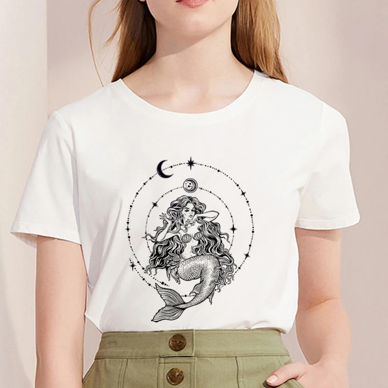 Женская футболка с принтом в стиле Харадзюку белая хипстерская круглым вырезом и