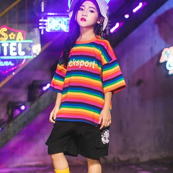 Children Jazz Dance Costumes For Kids Loose Rainbow Stripes Suit Hip Hop Clothes For Girls Street Performance Costumes DWY2022
Children Jazz Dance Costumes For Kids Loose Rainbow Stripes Suit Hip Hop Clothes For Girls Street Performance Costumes DWY2022