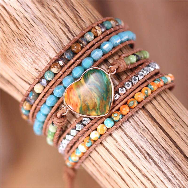Retro Boho Multi Colors Gilded Heart Charm 5 Rows Beaded Leather Wrap Bacelet Bohemian Women Cuff Bracelet Jewelry Dropshipping
Retro Boho Multi Colors Gilded Heart Charm 5 Rows Beaded Leather Wrap Bacelet Bohemian Women Cuff Bracelet Jewelry Dropshipping
