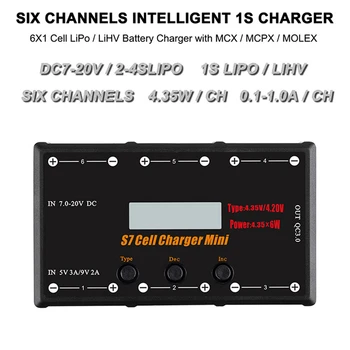 

S7 1S Battery Charger 6x4.35W DC Lipo/LiHV Battery Charger with Micro Support MCX Mcpx MOLEX Battery Interface QC3.0 USB Output