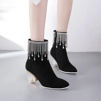 2019 Transparent Heel Rhinestone Boots Shaped Heel Sleeve Tassel Short Boots 34-43
2019 Transparent Heel Rhinestone Boots Shaped Heel Sleeve Tassel Short Boots 34-43