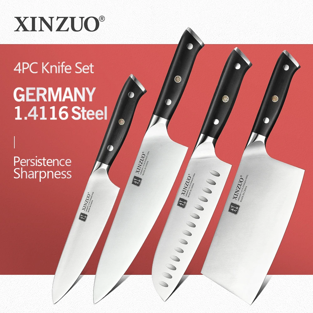 

XINZUO 4pcs Kitchen Knives Set Chef+Paring+Cleaver+Santoku Knife Stainless Steel Cook Tools Kitchen Knife Set Accessories