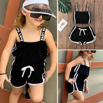 Baby Girls Kids Sunsuit Clothes Solid Color Sling Collar Tops + Short Pants Clothes Sport Outfit Set 
Baby Girls Kids Sunsuit Clothes Solid Color Sling Collar Tops + Short Pants Clothes Sport Outfit Set