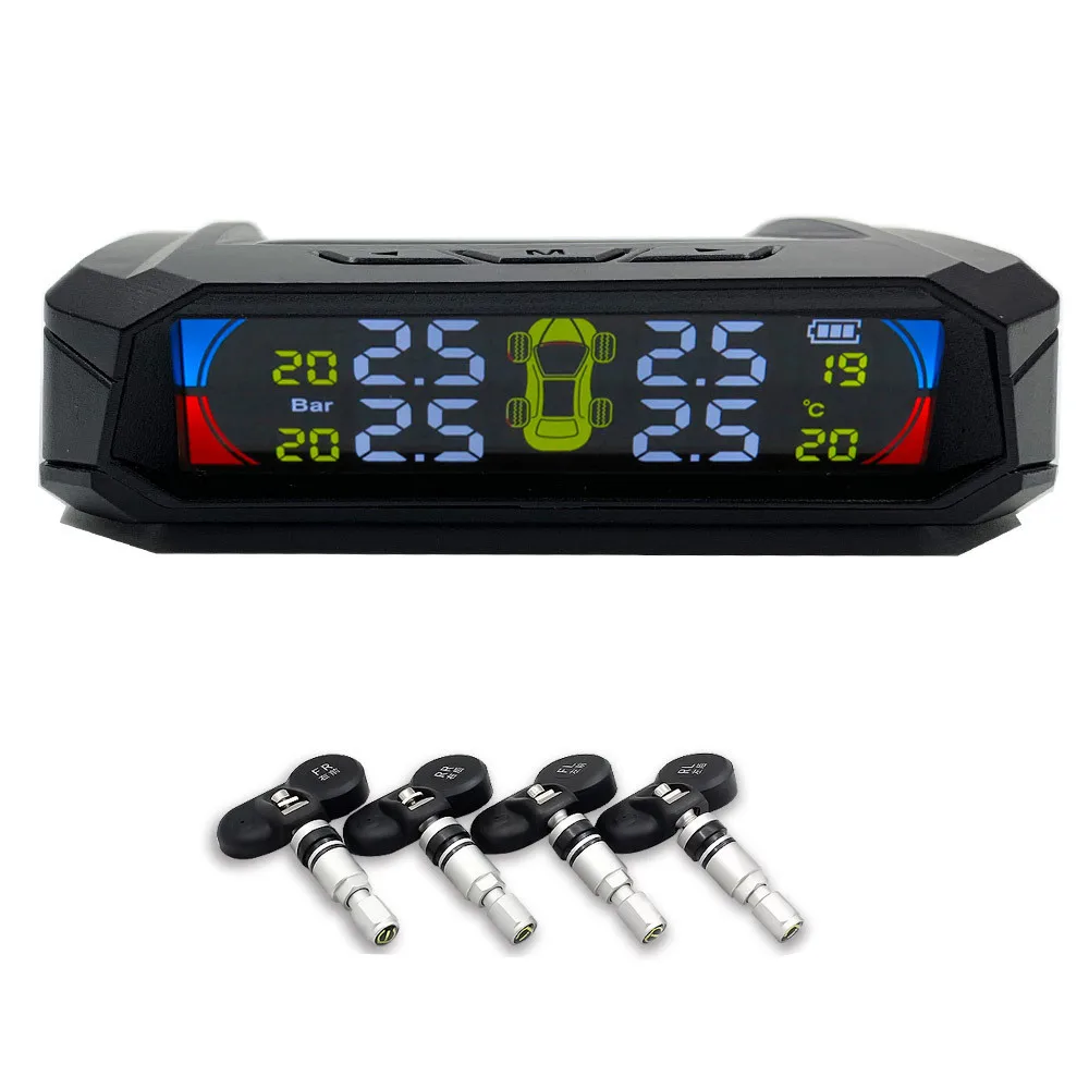 Highly Accurate Solar Color LCD TPMS Wireless Car Tire Pressure Temperature Monitoring System With 4 Sensors Car Alarm System
Highly Accurate Solar Color LCD TPMS Wireless Car Tire Pressure Temperature Monitoring System With 4 Sensors Car Alarm System
