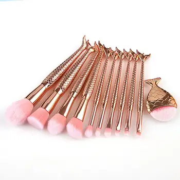 

Fashion Gold Fishtail Makeup Brush Set 11PCS Make Up Foundation Eyeshadow Eyebrow Eyeliner Blush Cosmetic Concealer Brushes