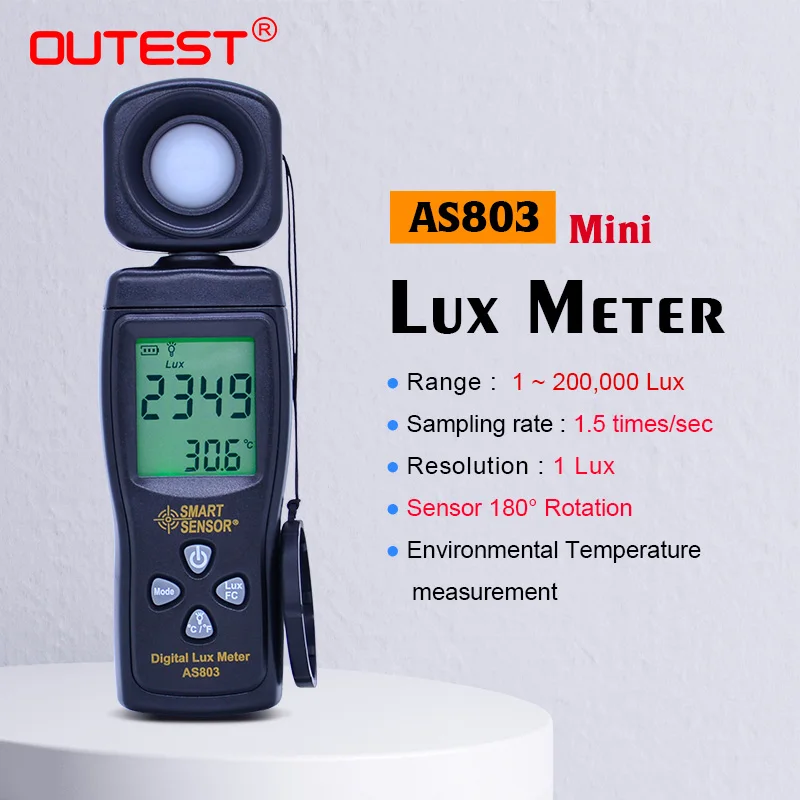 OUTEST LCD Luxmeter Digital Light Meter 1-200,000 Lux Photometer hand-held Lux/FC spectrometer Illuminomete AS803
OUTEST LCD Luxmeter Digital Light Meter 1-200,000 Lux Photometer hand-held Lux/FC spectrometer Illuminomete AS803