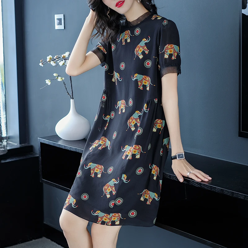 100% Real Silk Black Women's Dresses 2023 Summer Elegant Fashion O-neck Short Sleeve Vintage Print Loose Woman Straight Dress
100% Real Silk Black Women's Dresses 2023 Summer Elegant Fashion O-neck Short Sleeve Vintage Print Loose Woman Straight Dress