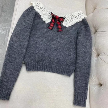 Sweet Sweater Women Autumn New Bow Decoration Casual Sweater V Neck Long Sleeve Stitching Design Knitted Pullover Sweater
Sweet Sweater Women Autumn New Bow Decoration Casual Sweater V Neck Long Sleeve Stitching Design Knitted Pullover Sweater